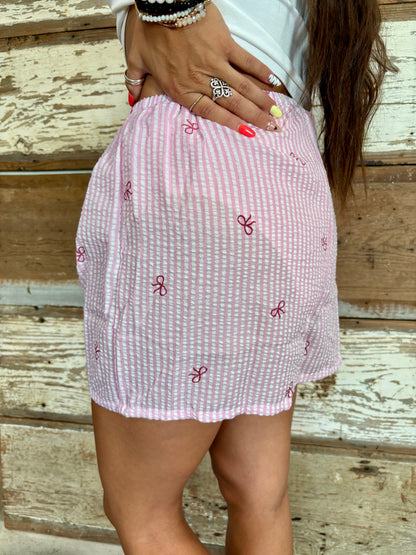 Pink Striped Bow Tie Boxer Shorts