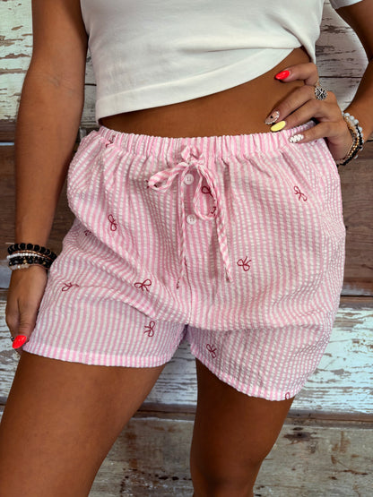 Pink Striped Bow Tie Boxer Shorts