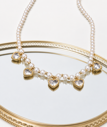 Sweet Heart Pearl Charm Necklace