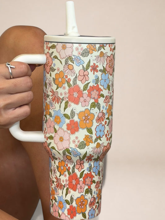 White Floral Print 40oz Tumbler