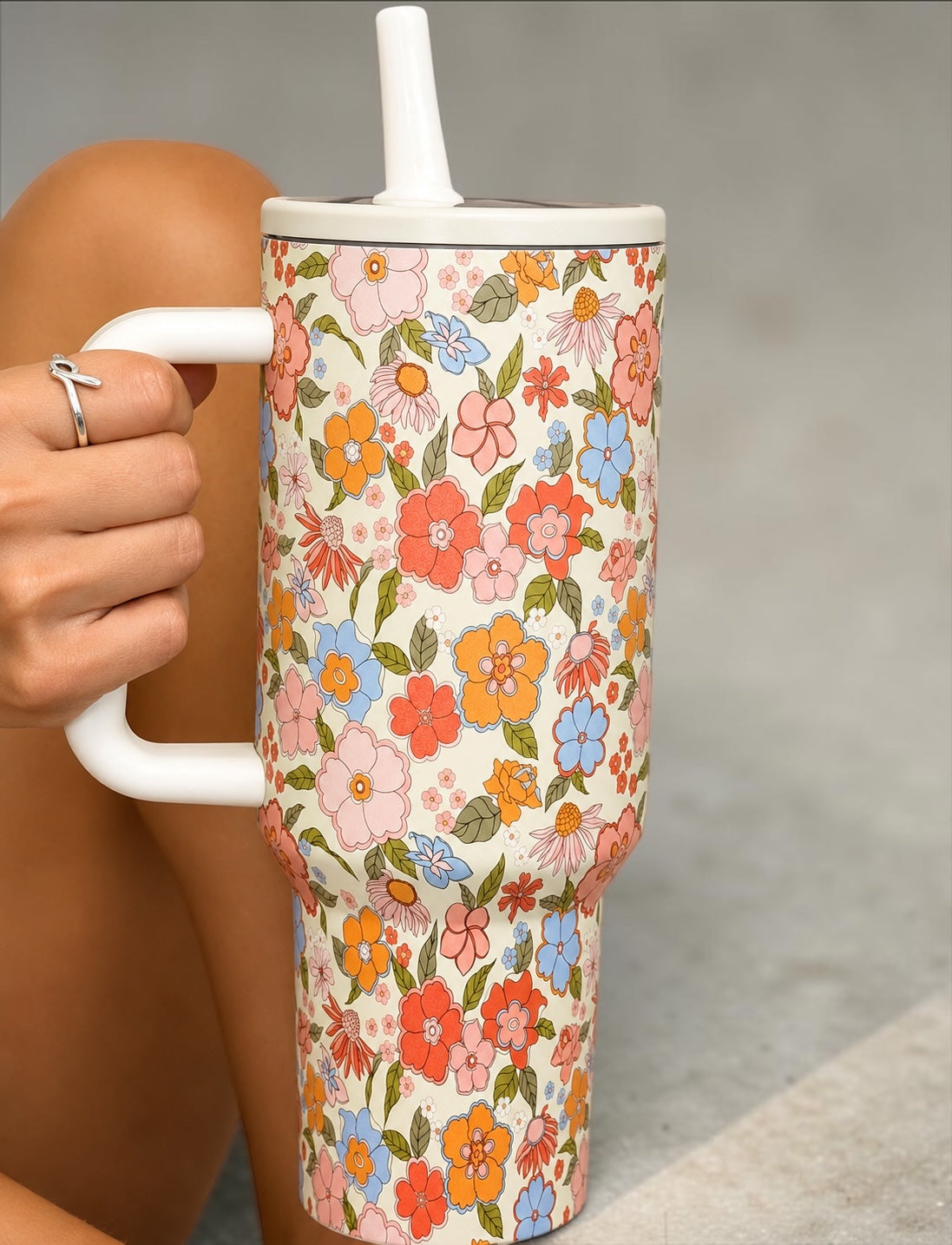 White Floral Print 40oz Tumbler