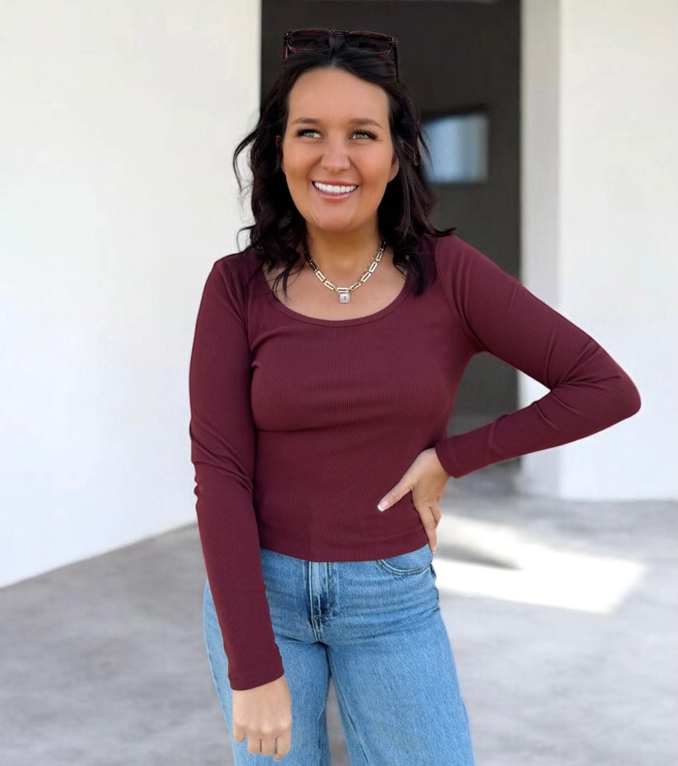 Wine And Dine Ribbed Long Sleeve Top